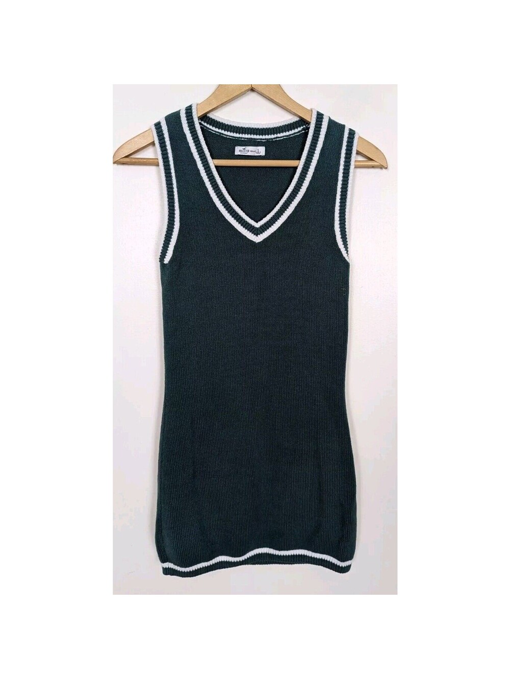 Hollister Small S Green White Sleeveless Sweater Dress Preppy Y2k